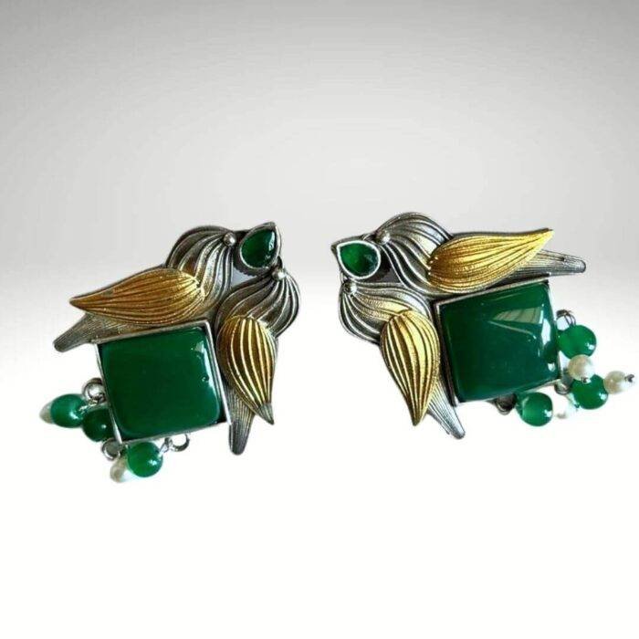 Two Birds Green Stone Earrings - Image 2