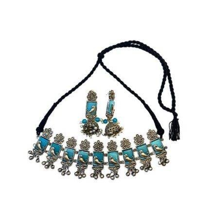 Blue Stone Bird Theme Necklace and Earrings Set