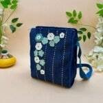 Jute Sling Bag Blue with Blue Flowers