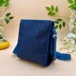 Jute Sling Bag Blue with Blue Flowers - Image 2