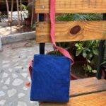 Jute Sling Bag Blue with Flowers - Image 2