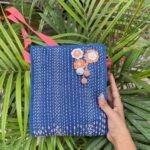 Jute Sling Bag Blue with Flowers