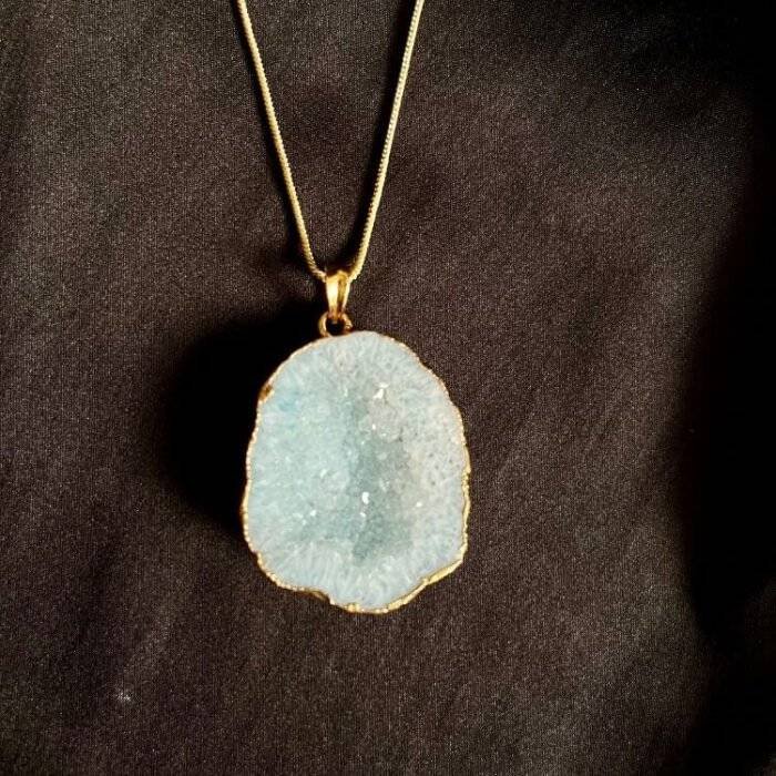 Aqua Druzy Agate Slice Necklace - Image 4