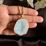 Aqua Druzy Agate Slice Necklace - Image 3