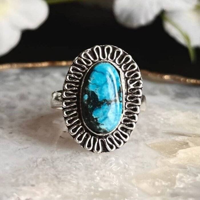 Faux Turquoise Oval Ring - Image 4