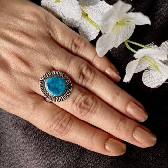 Faux Turquoise Round Ring - Image 4