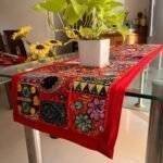 Red Rajasthani Patchwork Table Runner and 6 Mats Set - Image 5
