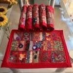 Red Rajasthani Patchwork Table Runner and 6 Mats Set - Image 2