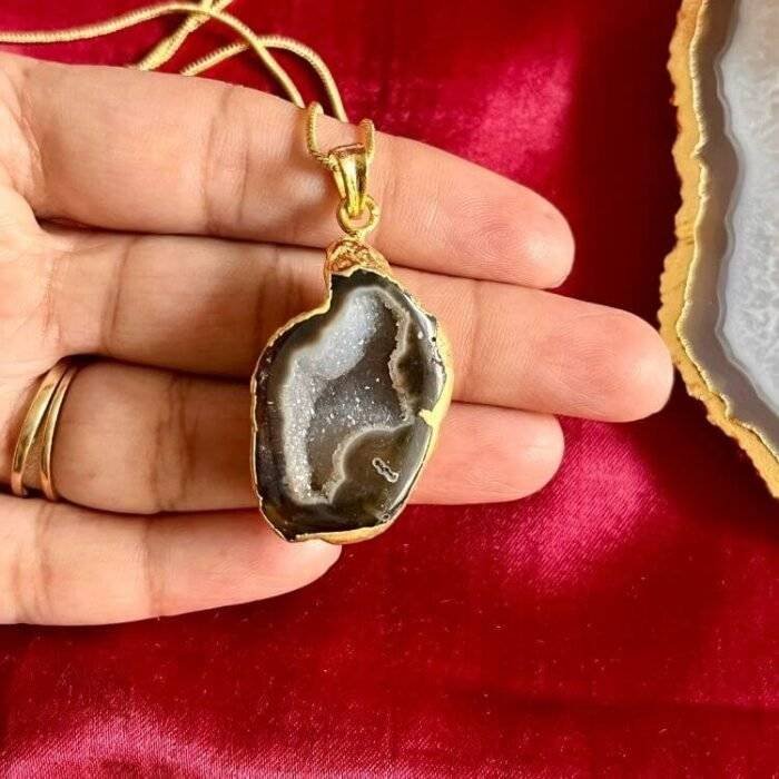 Black Druzy Agate Slice Necklace - Image 6