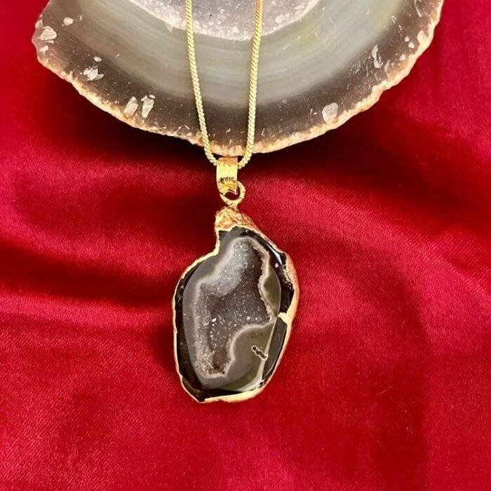 Black Druzy Agate Slice Necklace - Image 5