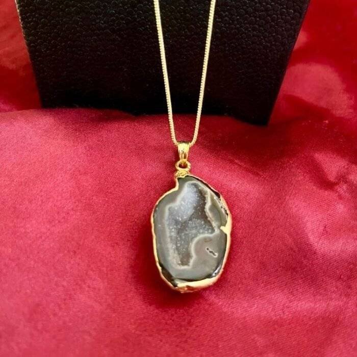 Black Druzy Agate Slice Necklace - Image 4