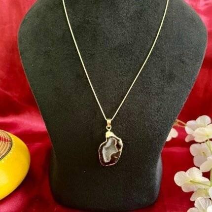 Black Druzy Agate Slice Necklace