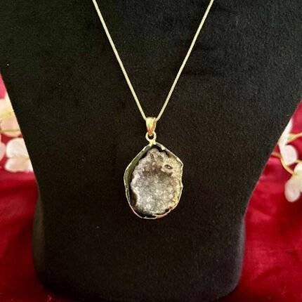 Black Oval Druzy Agate Slice Necklace