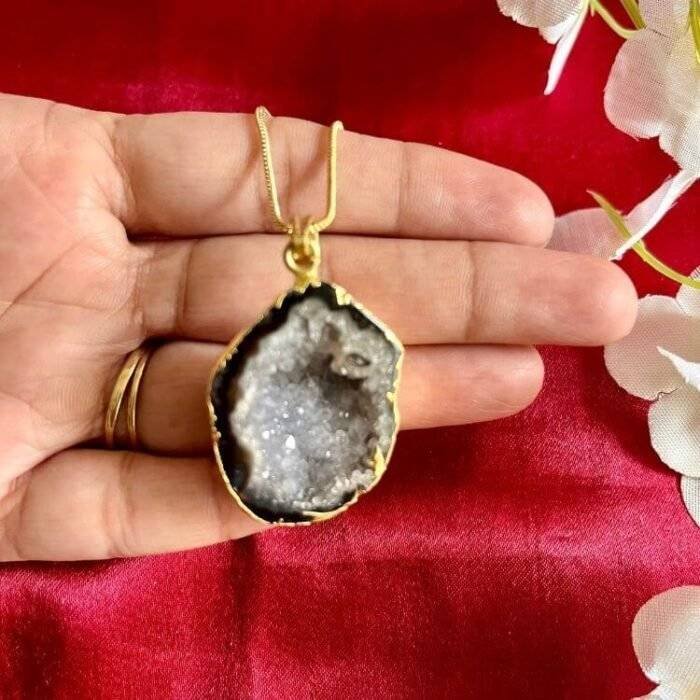 Black Oval Druzy Agate Slice Necklace - Image 7