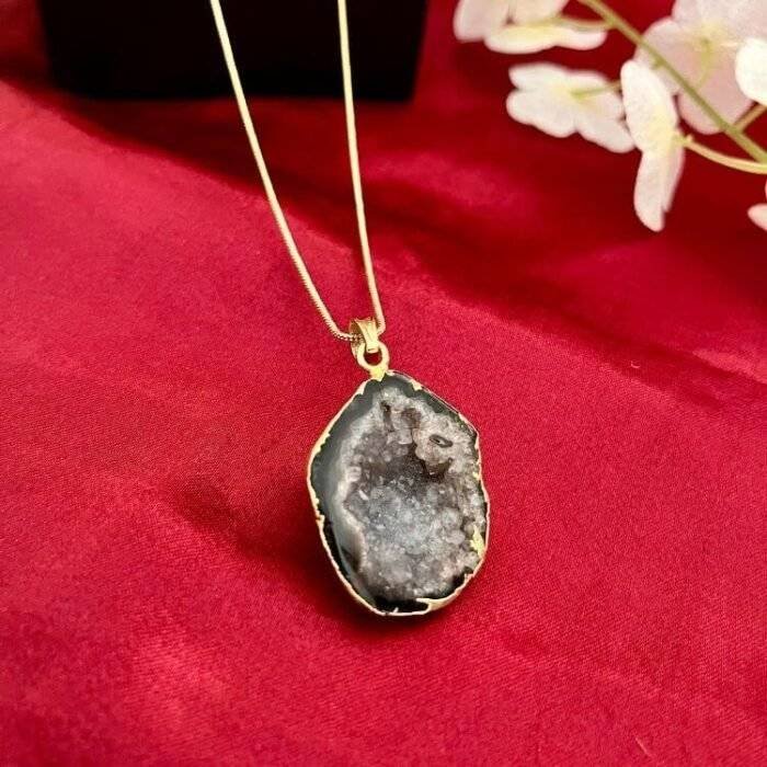 Black Oval Druzy Agate Slice Necklace - Image 6