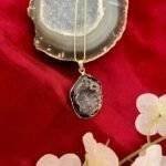 Black Oval Druzy Agate Slice Necklace - Image 2