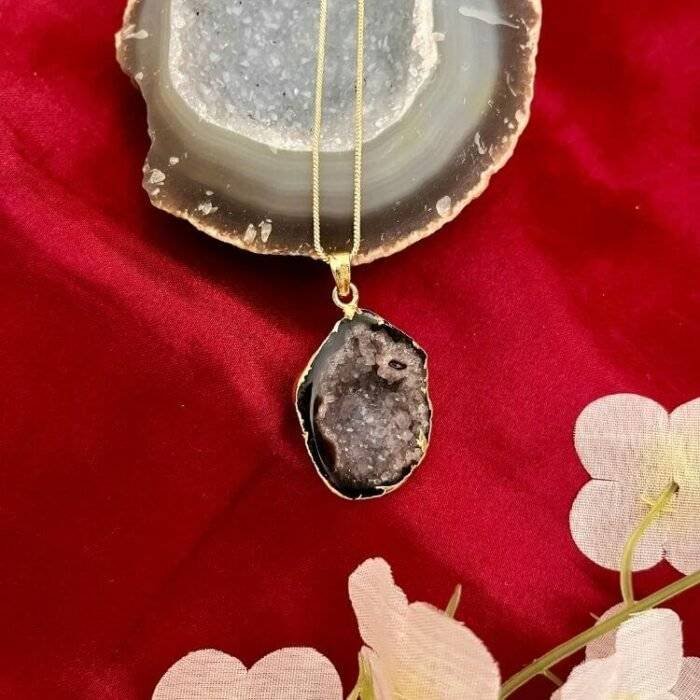 Black Oval Druzy Agate Slice Necklace - Image 2