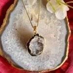 Black Oval Druzy Agate Slice Necklace - Image 4