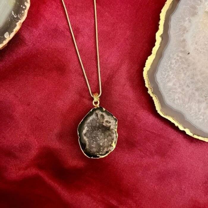Black Oval Druzy Agate Slice Necklace - Image 3