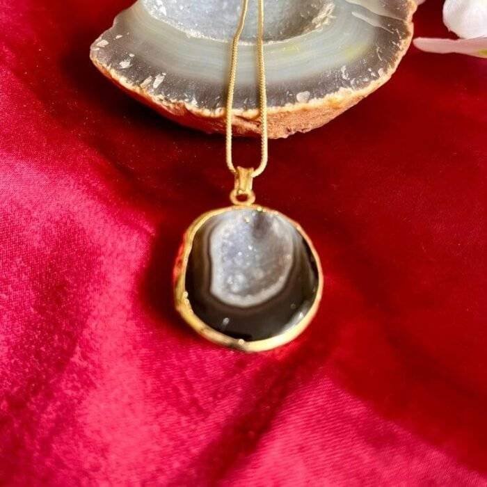 Black Round Druzy Agate Slice Necklace - Image 3