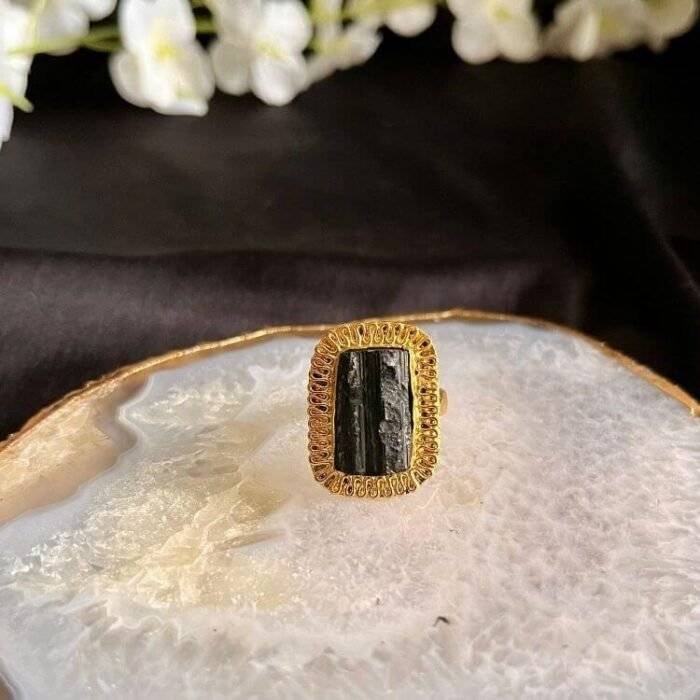 Black Tourmaline Raw Stone Ring - Image 6