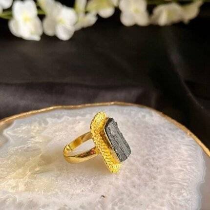 Black Tourmaline Raw Stone Ring