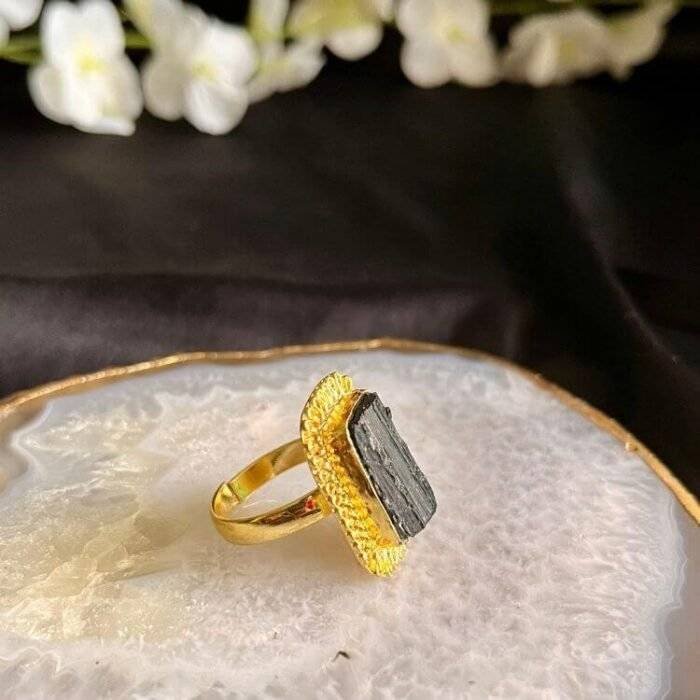 Black Tourmaline Raw Stone Ring - Image 5