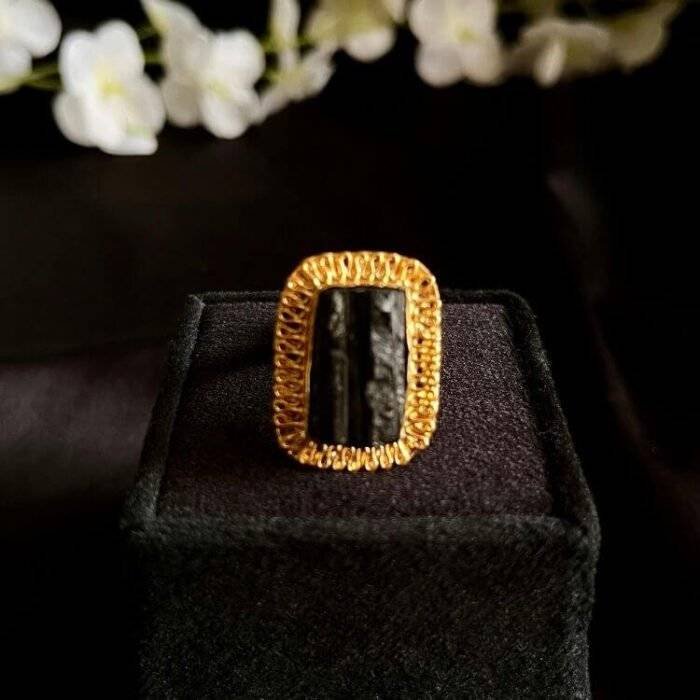 Black Tourmaline Raw Stone Ring - Image 4