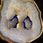 Blue Druzy Agate Slice Earring Set