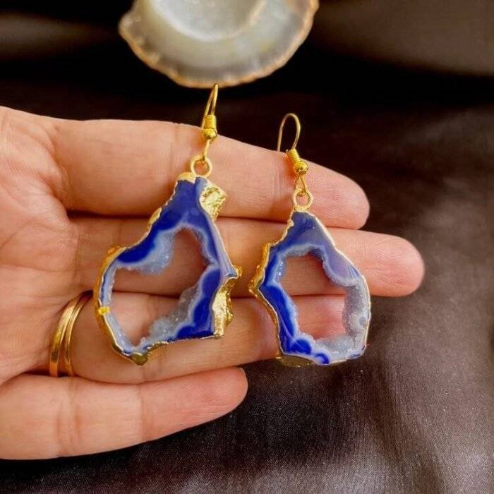 Blue Druzy Agate Slice Earring Set - Image 4