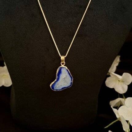 Blue Druzy Agate Slice Necklace