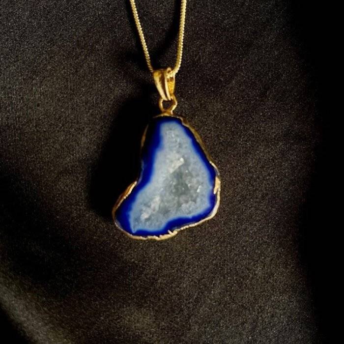 Blue Druzy Agate Slice Necklace - Image 3