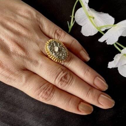 Crystal Pyrite Oval Ring