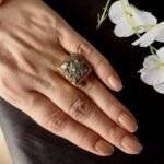 Crystal Pyrite Stone Square Ring - Image 2