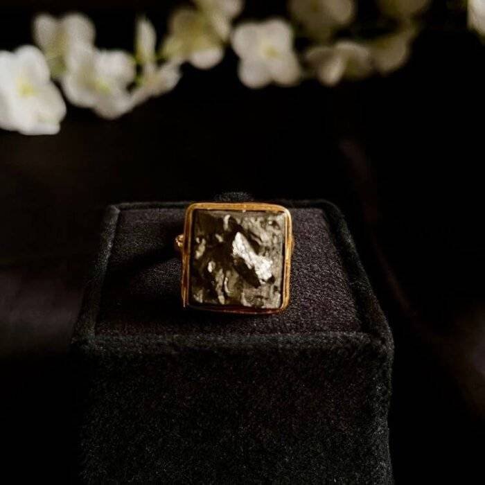 Crystal Pyrite Stone Square Ring - Image 5