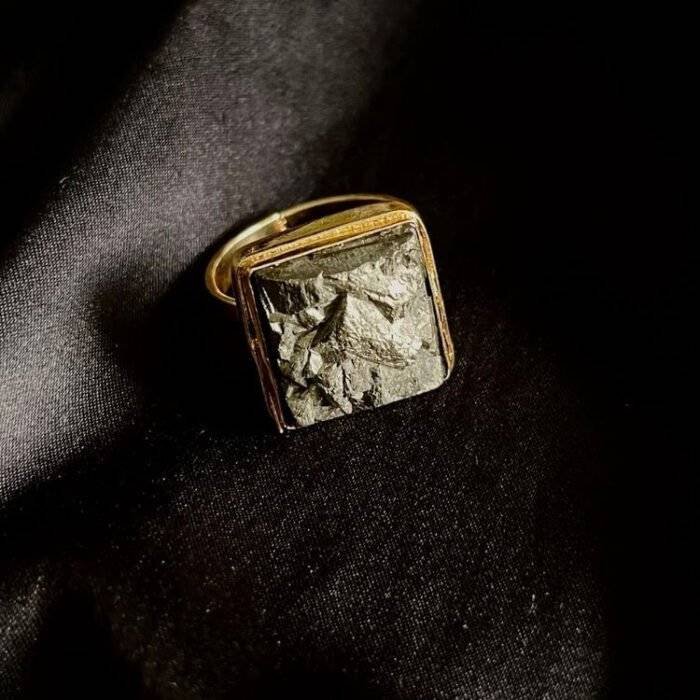 Crystal Pyrite Stone Square Ring - Image 6