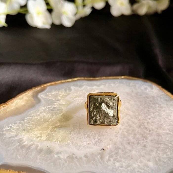 Crystal Pyrite Stone Square Ring - Image 4