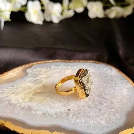 Crystal Pyrite Stone Square Ring