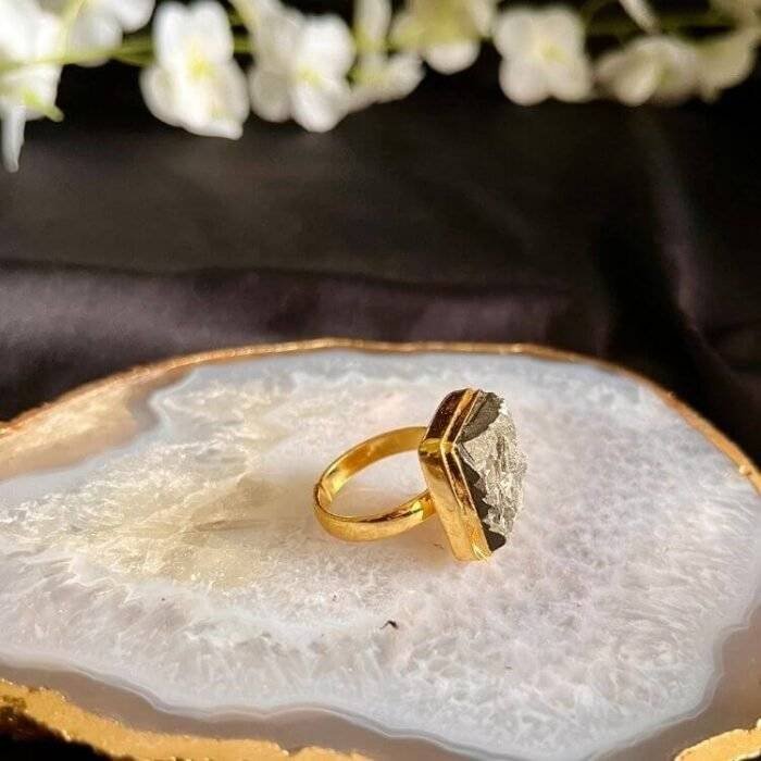Crystal Pyrite Stone Square Ring - Image 3