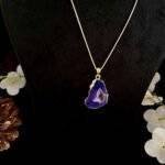 Dark Blue Druzy Agate Slice Necklace