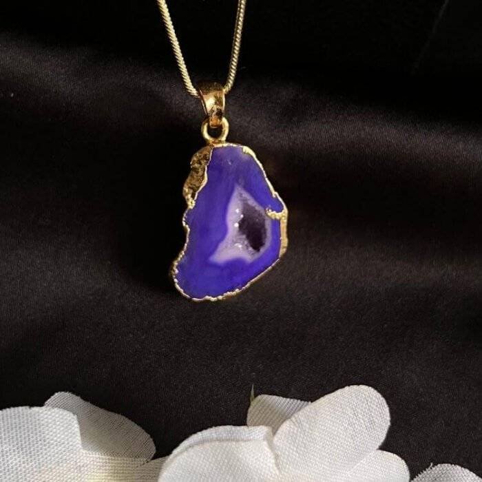 Dark Blue Druzy Agate Slice Necklace - Image 4