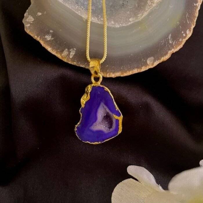 Dark Blue Druzy Agate Slice Necklace - Image 3