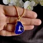 Dark Blue Druzy Agate Slice Necklace - Image 2