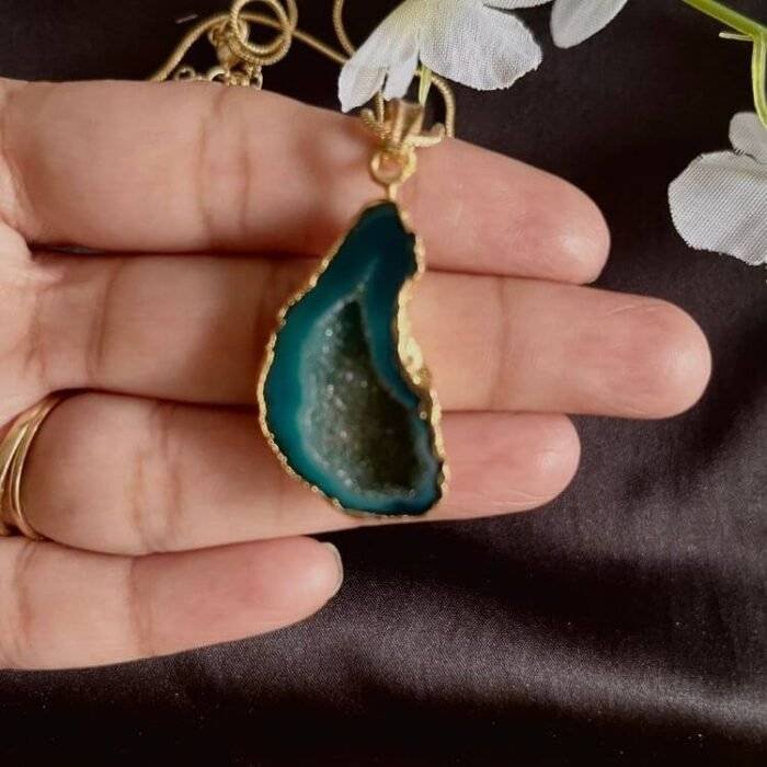 Dark Green Druzy Agate Slice Necklace - Image 6