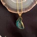 Dark Green Druzy Agate Slice Necklace - Image 5