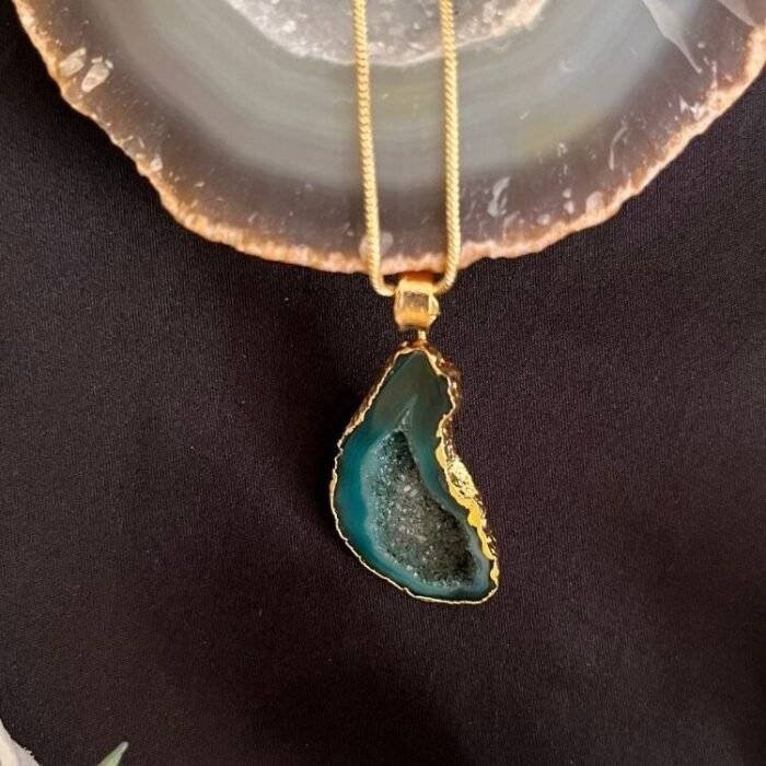 Dark Green Druzy Agate Slice Necklace - Image 5