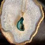Dark Green Druzy Agate Slice Necklace - Image 3