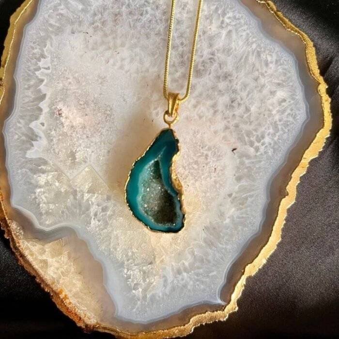 Dark Green Druzy Agate Slice Necklace - Image 3