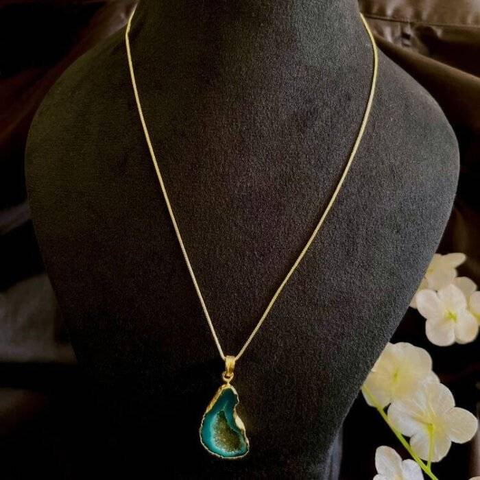 Dark Green Druzy Agate Slice Necklace - Image 2