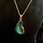 Dark Green Druzy Agate Slice Necklace
